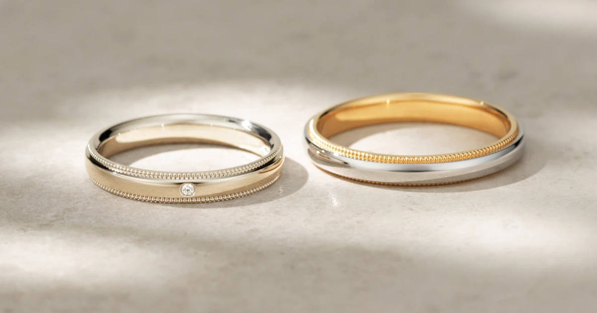 ミルグレインをそれぞれらしく。コンビネーションとシャンパンゴールドで仕立てる結婚指輪