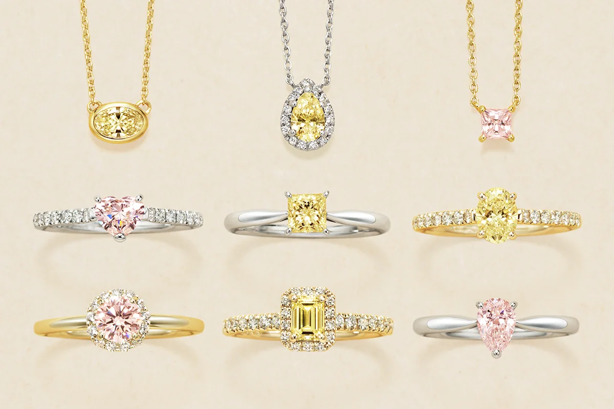 カラーダイヤモンドの婚約指輪とネックレス