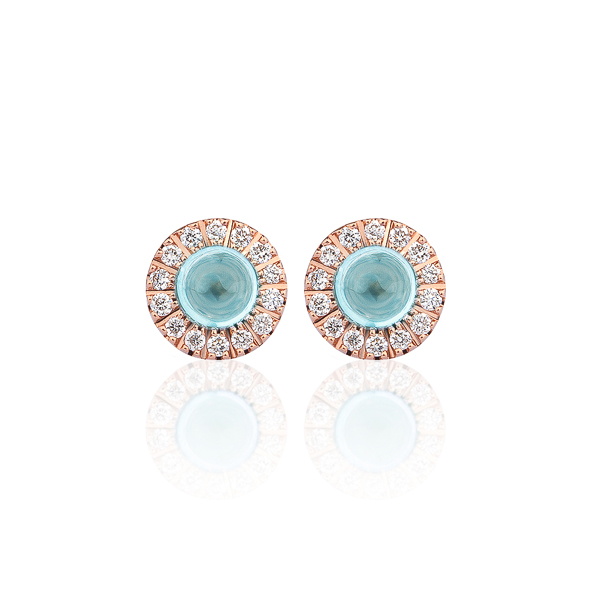 K18PG スフィア カボッション アクアマリン ダイヤモンド ヘイロー ピアス 3mm