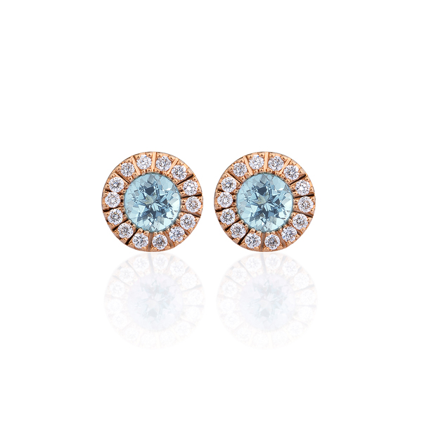 K18PG スフィア ファセット アクアマリン ダイヤモンド ヘイロー ピアス 3mm
