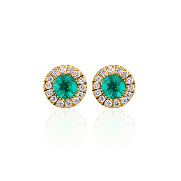 K18YG スフィア ファセット エメラルド ダイヤモンド ヘイロー ピアス 3mm
