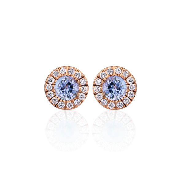 K18PG スフィア ファセット タンザナイト ダイヤモンド ヘイロー ピアス 3mm