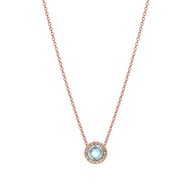K18PG スフィア カボッション アクアマリン ダイヤモンド ヘイロー ペンダント 4mm