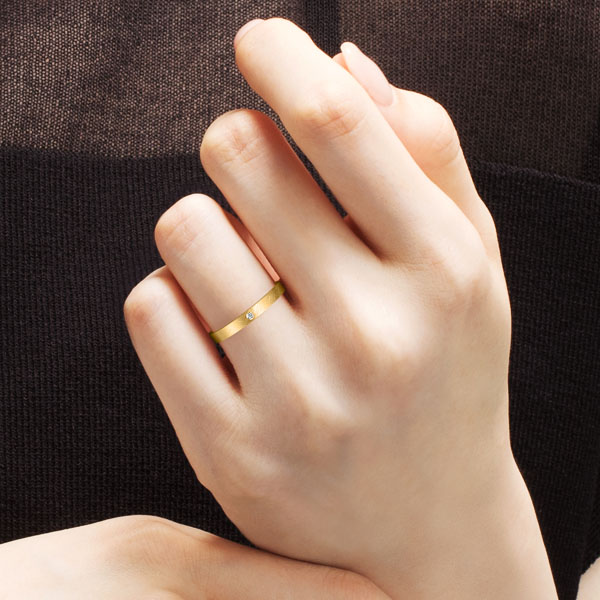 K18YG スクエア ダイヤモンド 1pc リング サティーン 2.5mm 4-14